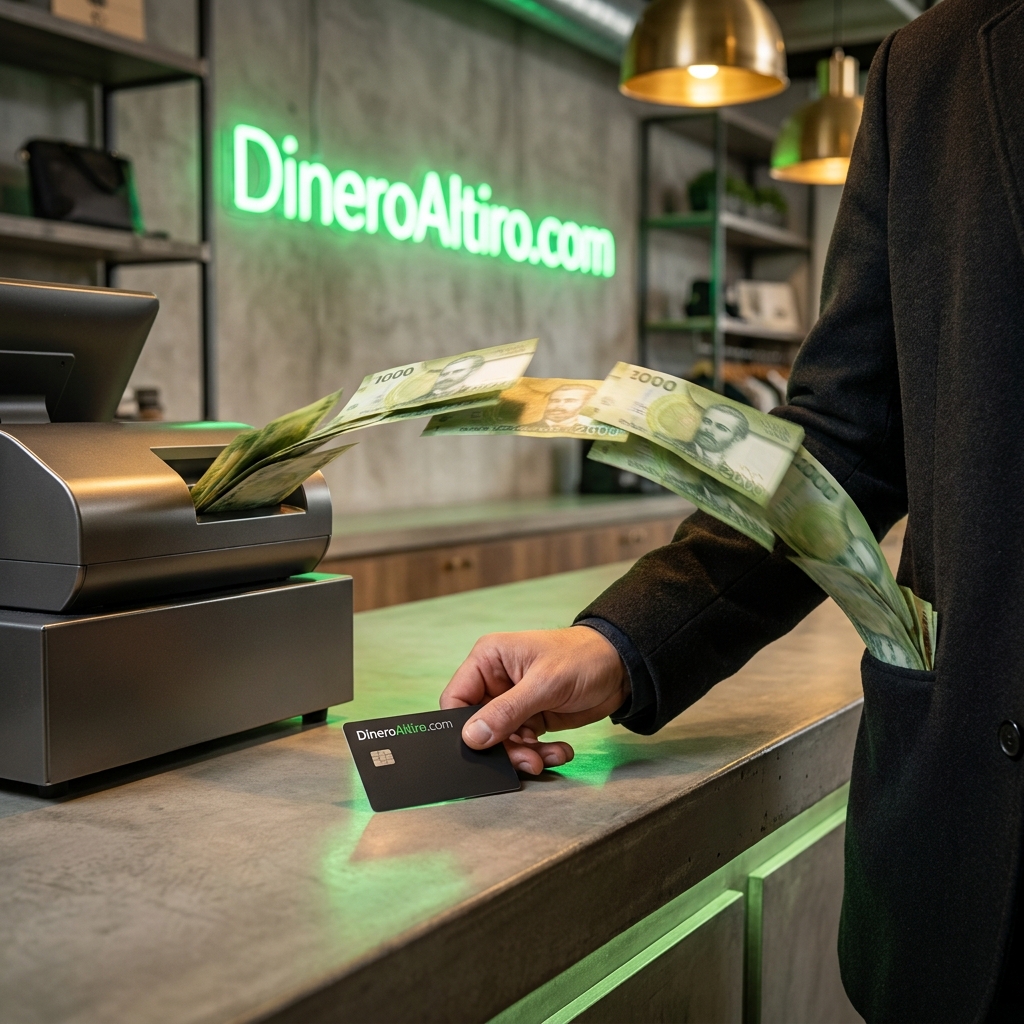 Cliente recibiendo pesos chilenos al pagar con su tarjeta en DineroAlTiro